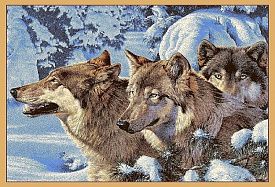 Овальный шерстяной пейзажный ковер Hunnu 6S1011 82 волки